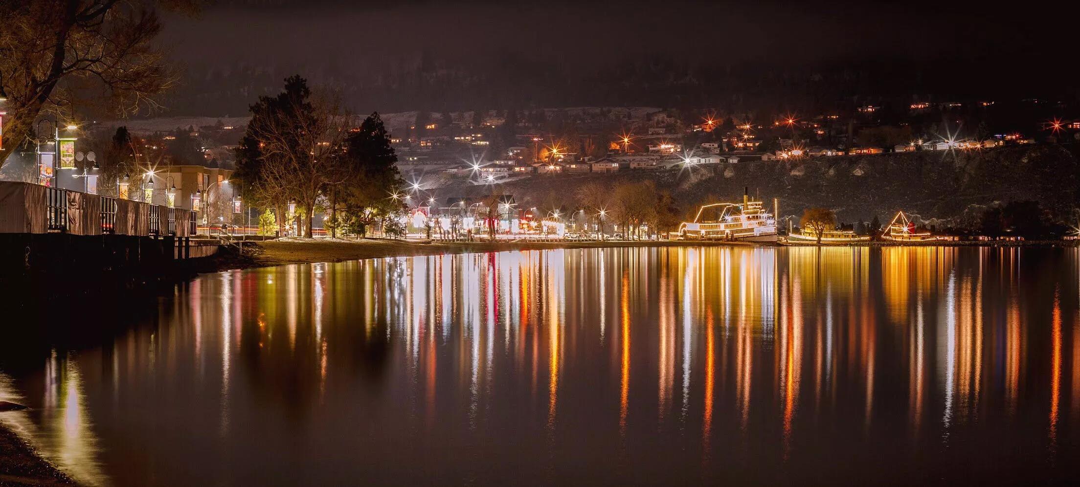 lake at night with light reflecting