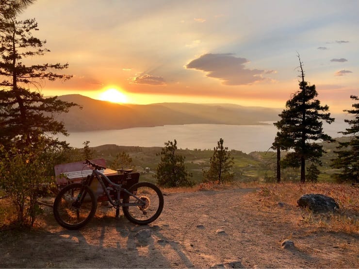 mountain bike with hill view