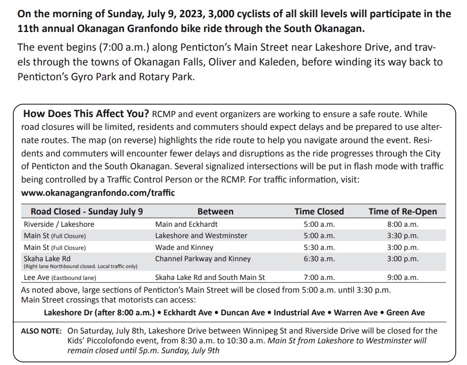 Granfondo road closures