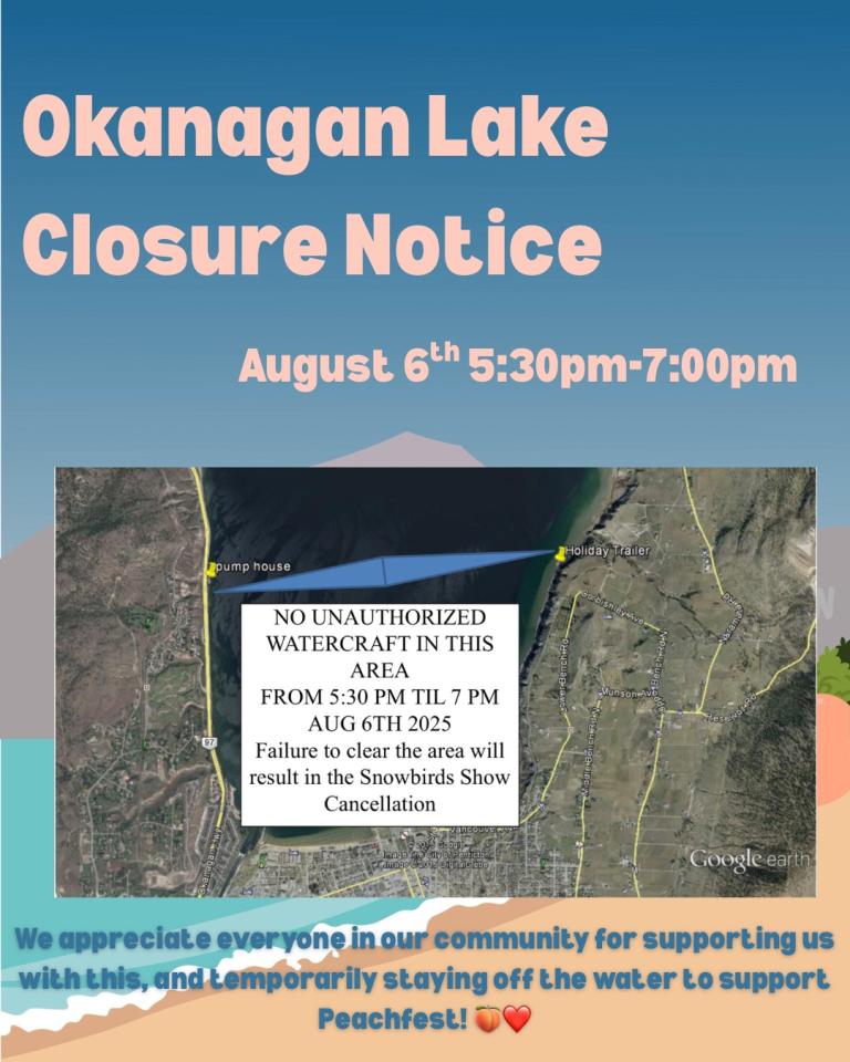 Lake closure map during Peach Fest