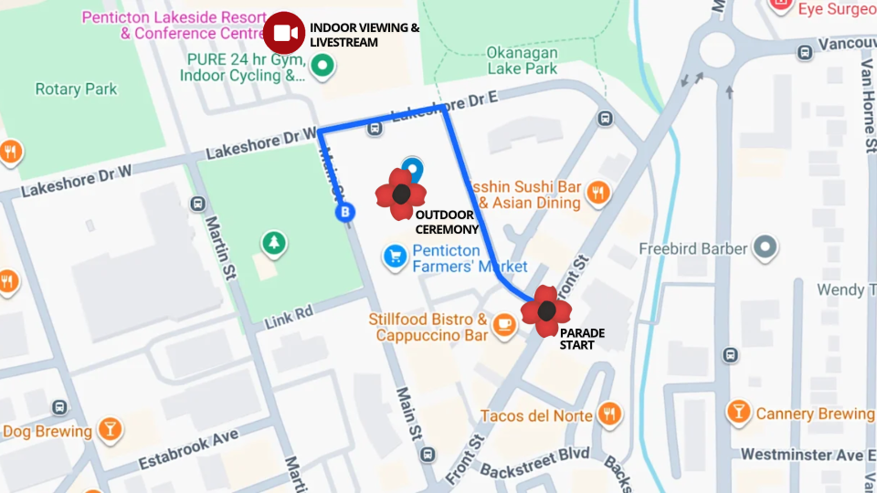 Map of Remembrance Day ceremony location & parade route